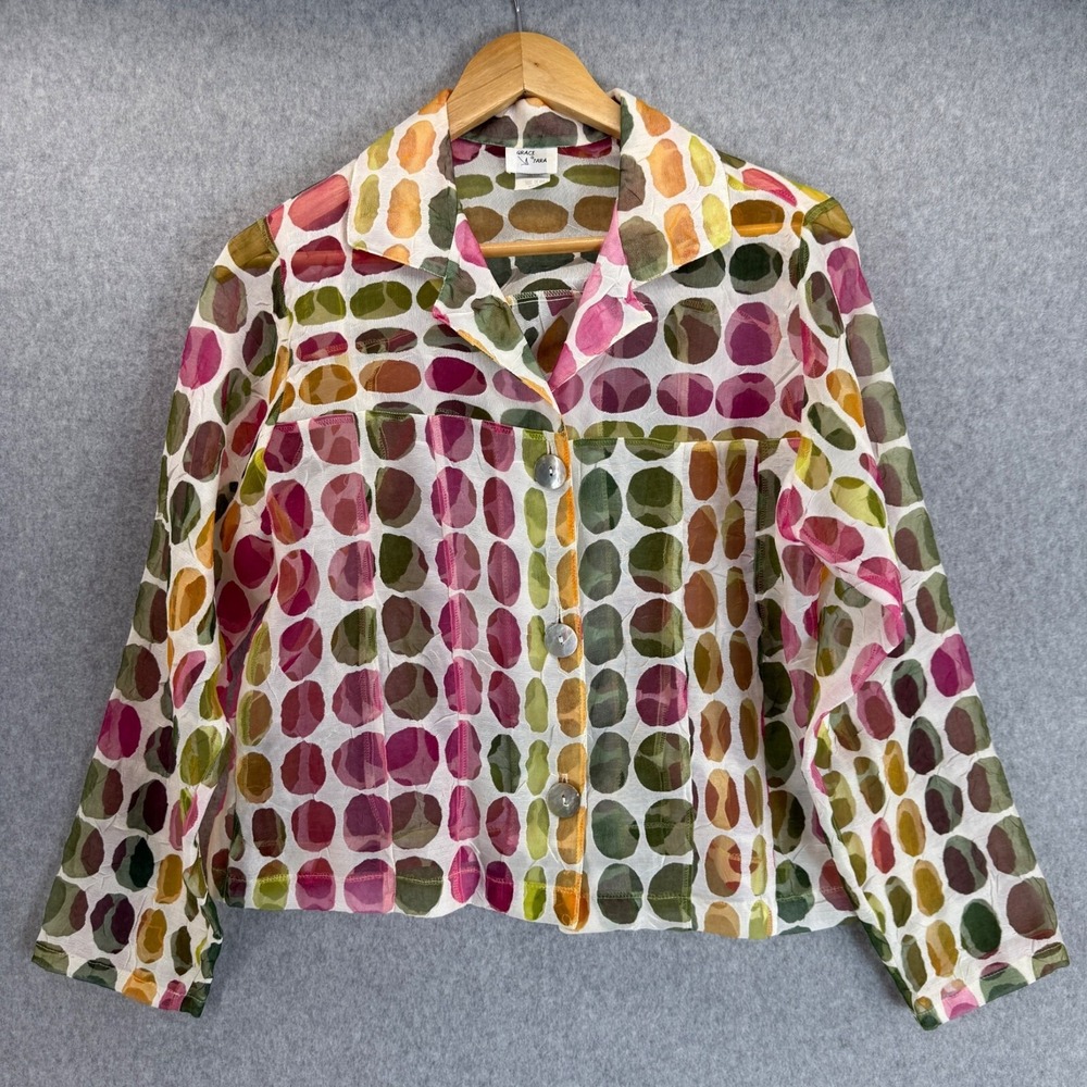Grace & Tara Blouse Top Multicolor PolkaDot Button Front Lagenlook Size Medium
